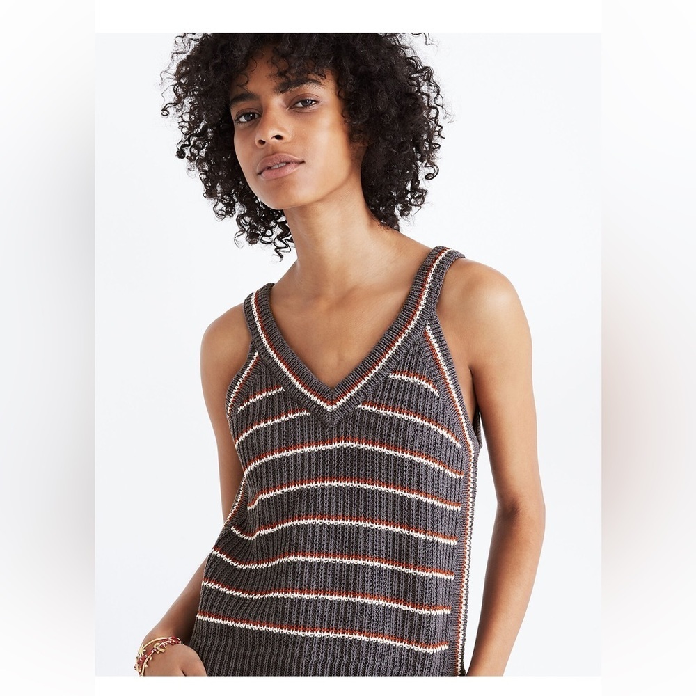 Madewell Gray and Orange V-Neck Sweater